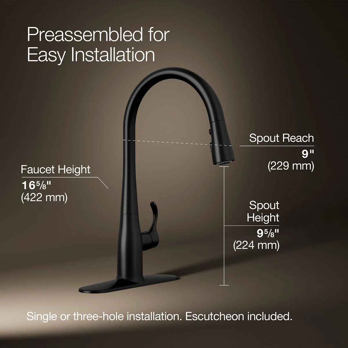KOHLER K-596 Simplice Pull-down kitchen sink faucet with three-function sprayhead - Image 13