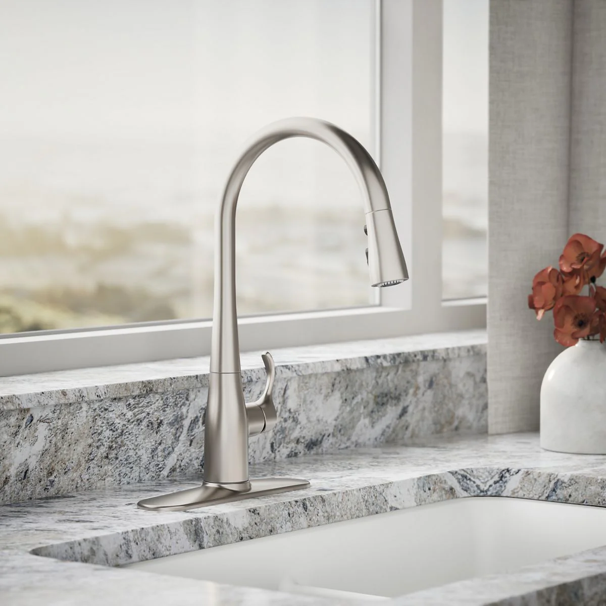 KOHLER K-596 Simplice Pull-down kitchen sink faucet with three-function sprayhead - Image 22