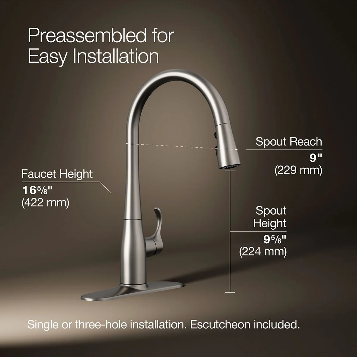 KOHLER K-596 Simplice Pull-down kitchen sink faucet with three-function sprayhead - Image 24