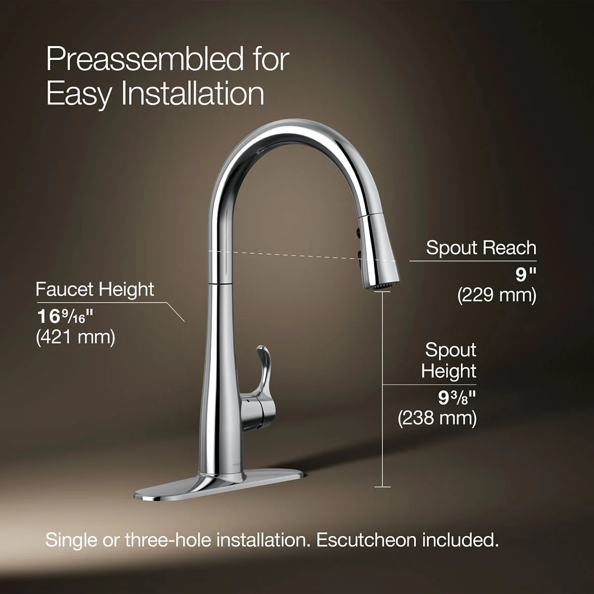 KOHLER K-22036 Simplice Touchless pull-down kitchen sink faucet with three-function sprayhead - Image 19