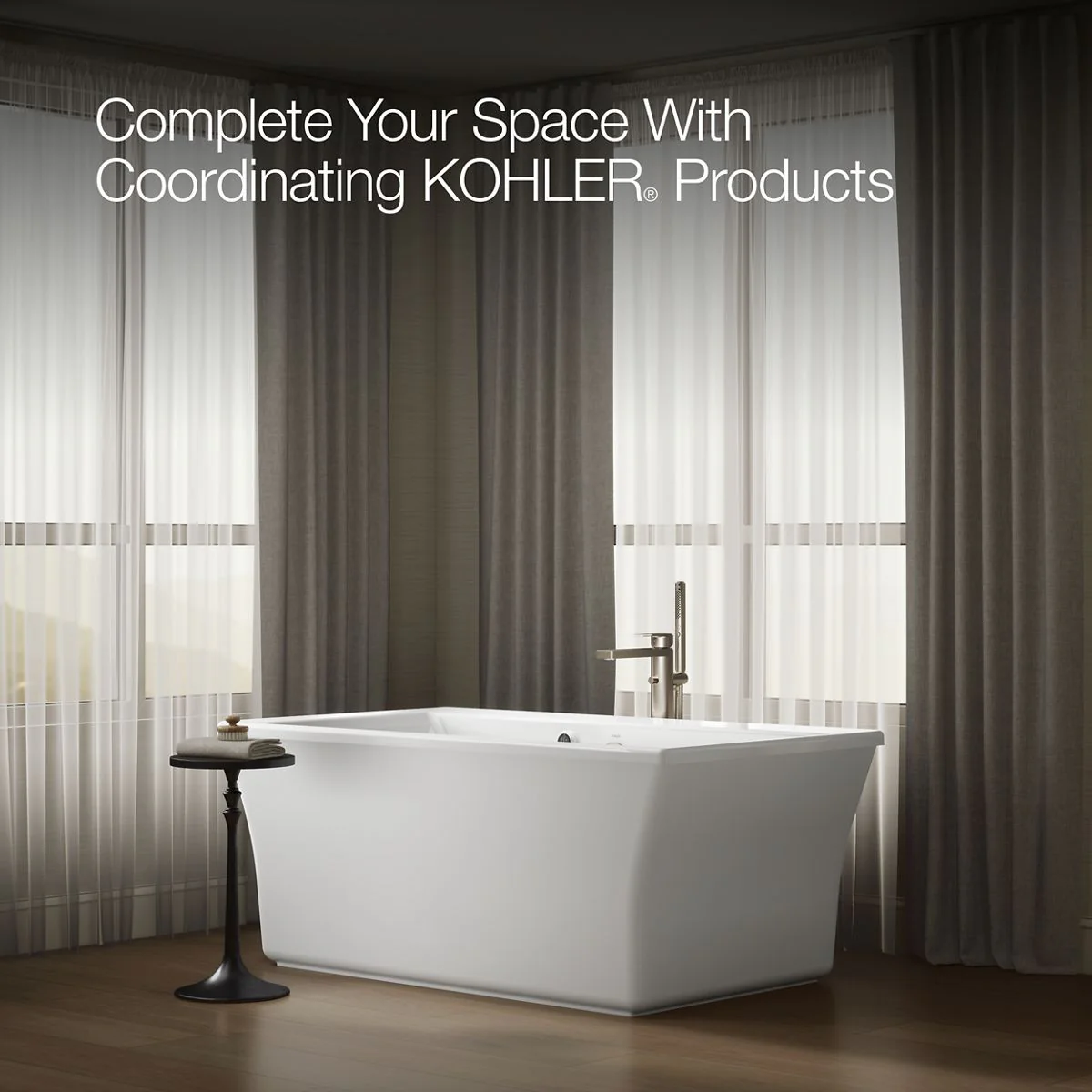 KOHLER K-24011-W1 Stargaze 60" x 34" freestanding bath with Bask heated surface and fluted shroud - Image 4