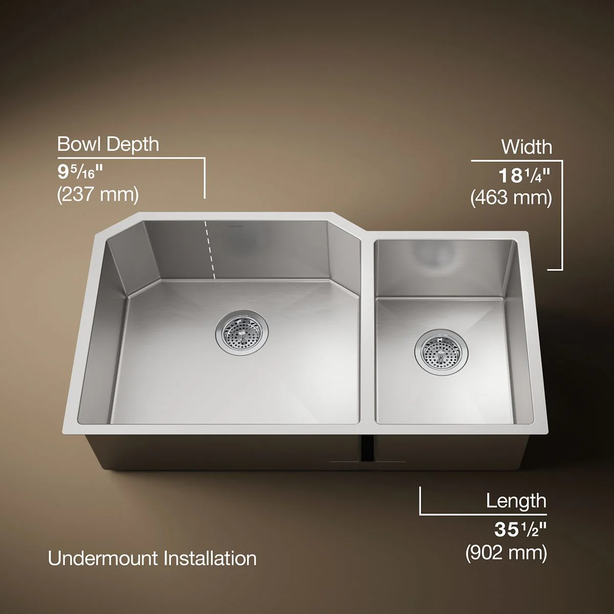 KOHLER K-5282 Strive 35-1/2" undermount double-bowl kitchen sink - Image 4