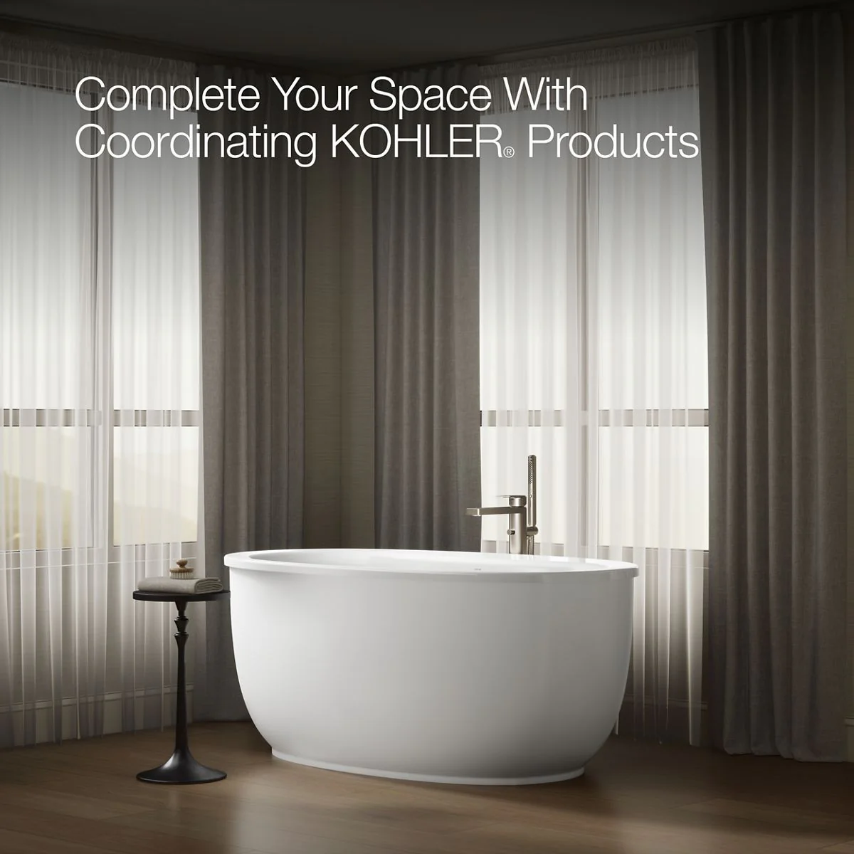 KOHLER K-24002-W1 Sunstruck 60" x 34" freestanding bath with Bask heated surface and fluted shroud - Image 5