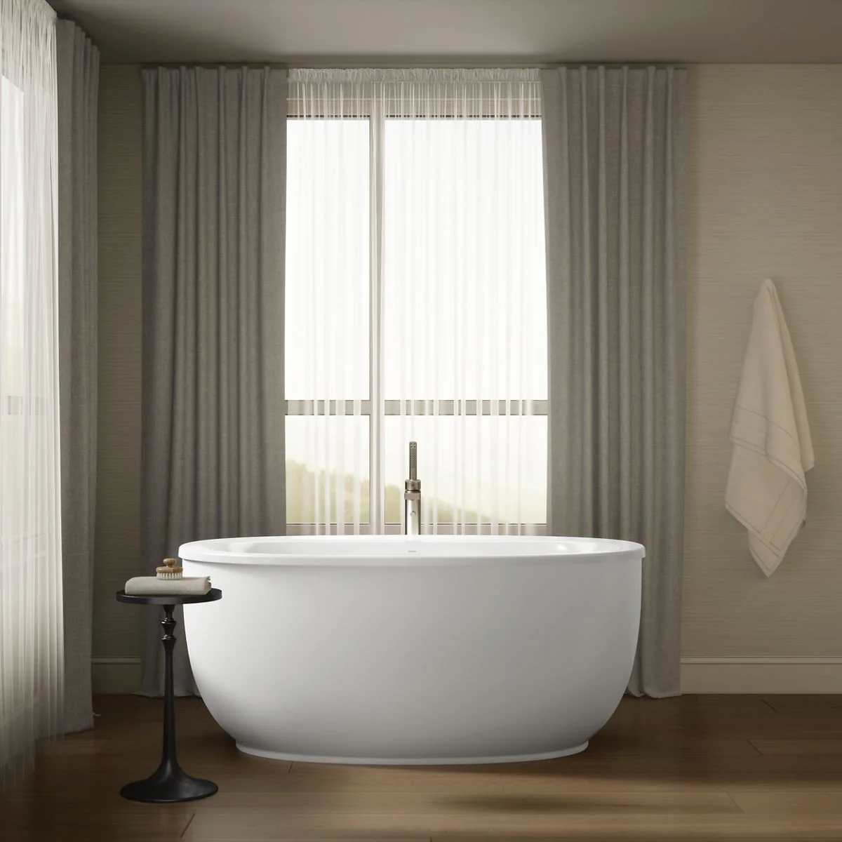 KOHLER K-24002-W1 Sunstruck 60" x 34" freestanding bath with Bask heated surface and fluted shroud - Image 6
