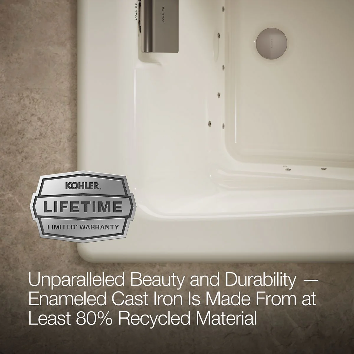 KOHLER K-865-GH96 Tea-for-Two 71-3/4" x 36" drop-in Heated BubbleMassage air bath - Image 6