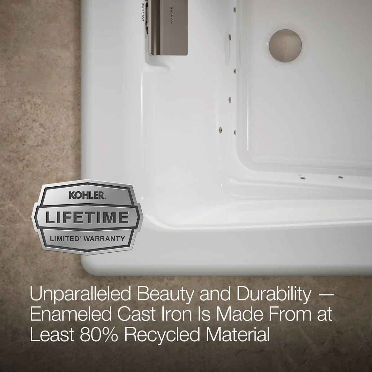 KOHLER K-865-GH0 Tea-for-Two 71-3/4" x 36" drop-in Heated BubbleMassage air bath - Image 6