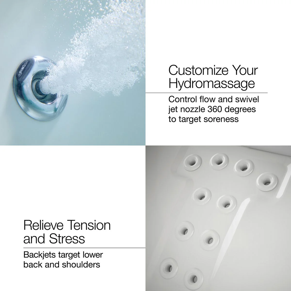 KOHLER K-1168-JH Underscore 60" x 32" drop-in heated whirlpool bath - Image 10