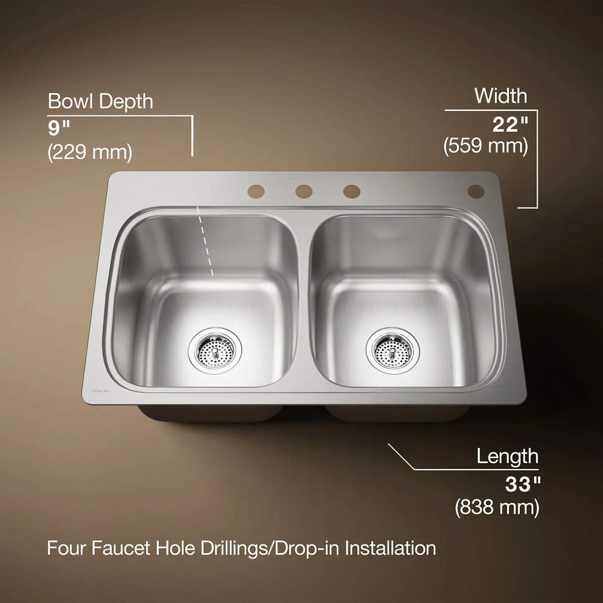 KOHLER K-5267-4 Verse 33" top-mount double-bowl kitchen sink - Image 6