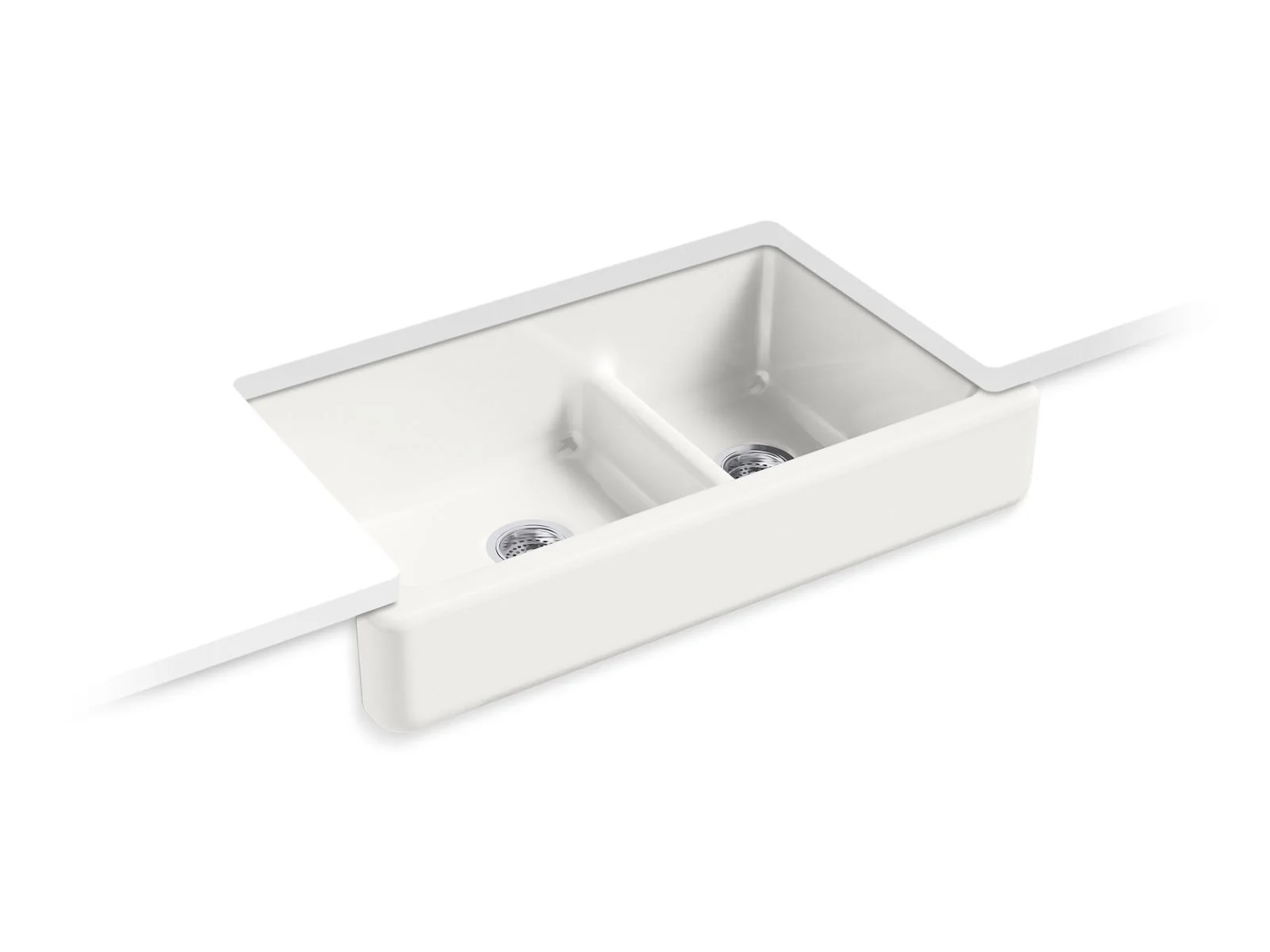 KOHLER K-6426 Whitehaven Smart Divide 35-1/2" undermount double-bowl farmhouse kitchen sink with short apron - Image 9