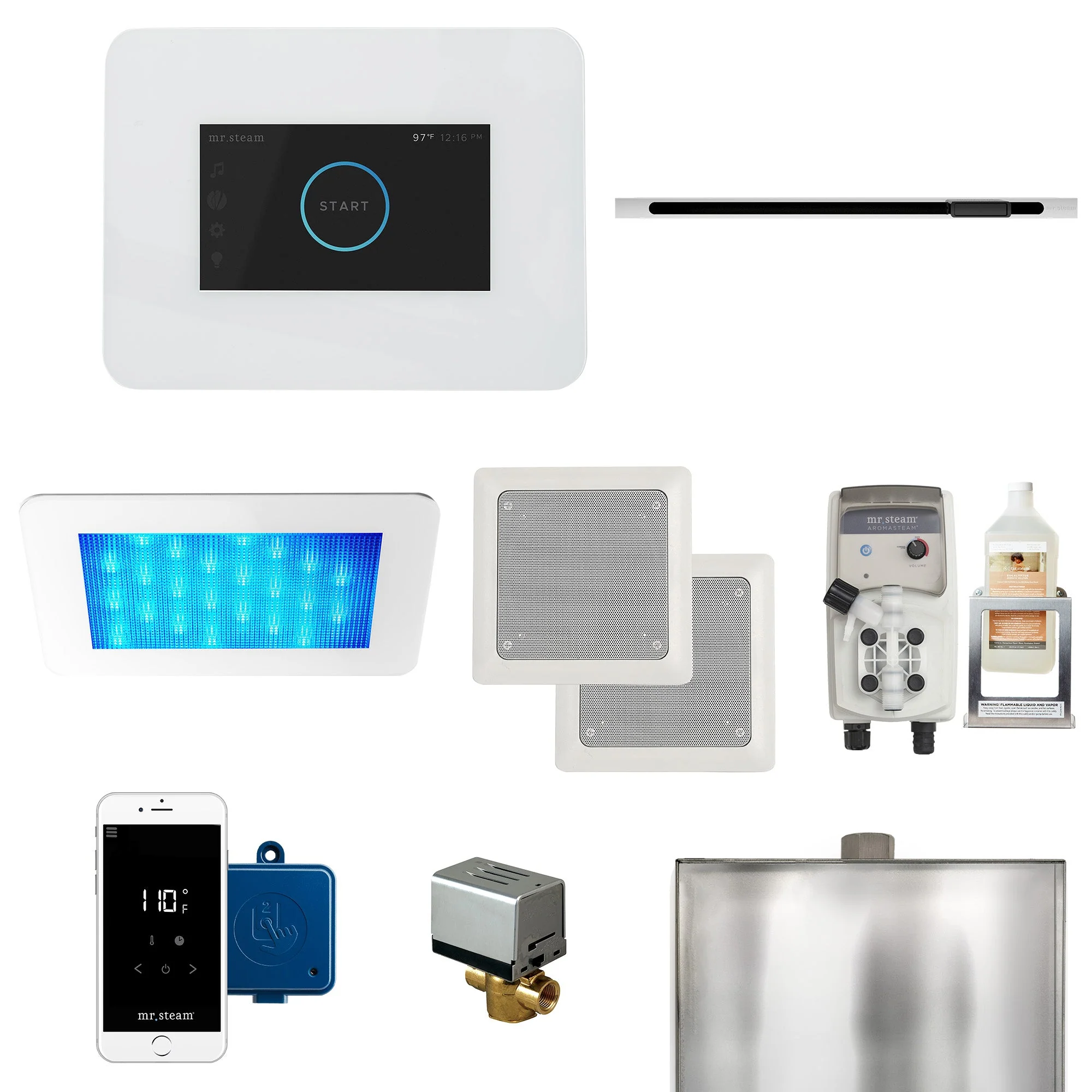 mr. steam I3DRMLBK-SB iDream® Linear Satin Brass Steam Generator Control Kit / Package in Black - Image 6