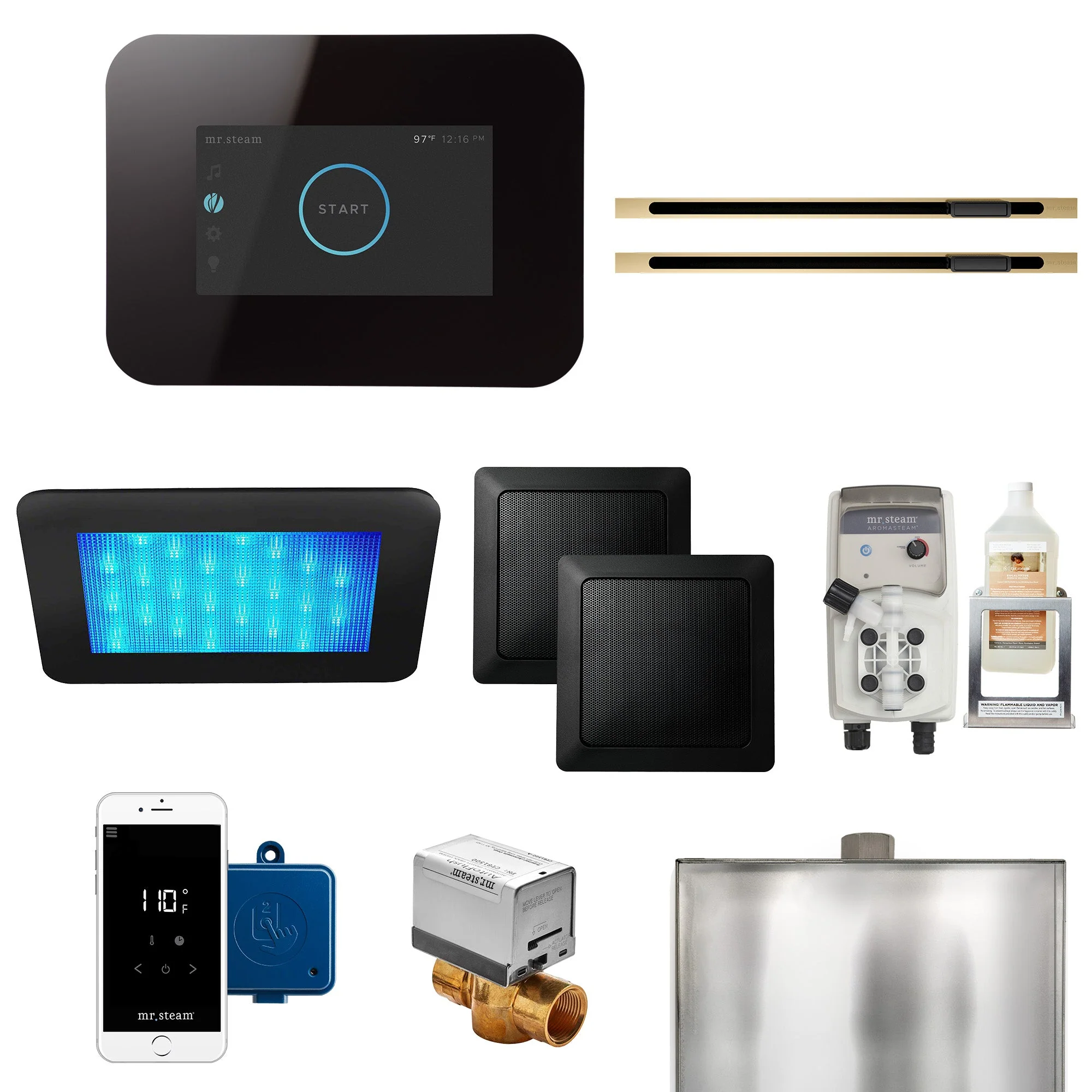 mr. steam I3DRMLWH-SB iDream® Linear Satin Brass Steam Generator Control Kit / Package in White - Image 8
