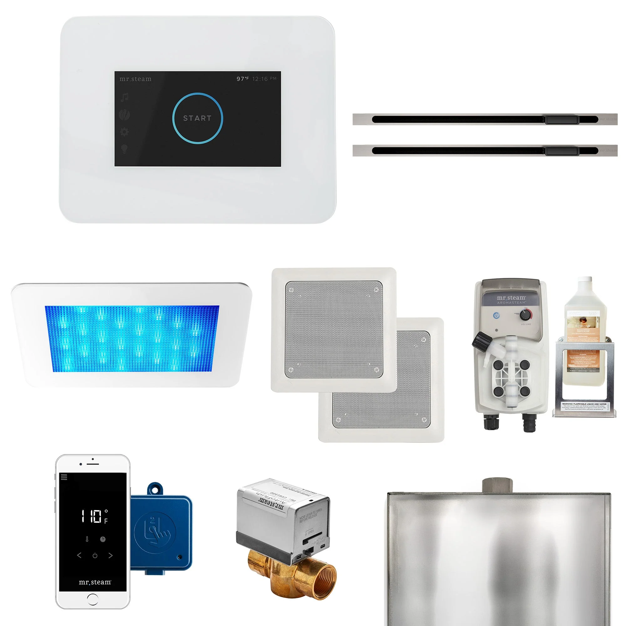 mr. steam I3DRMLXBK-SB iDream® Max Linear Satin Brass Steam Generator Control Kit / Package in Black - Image 2