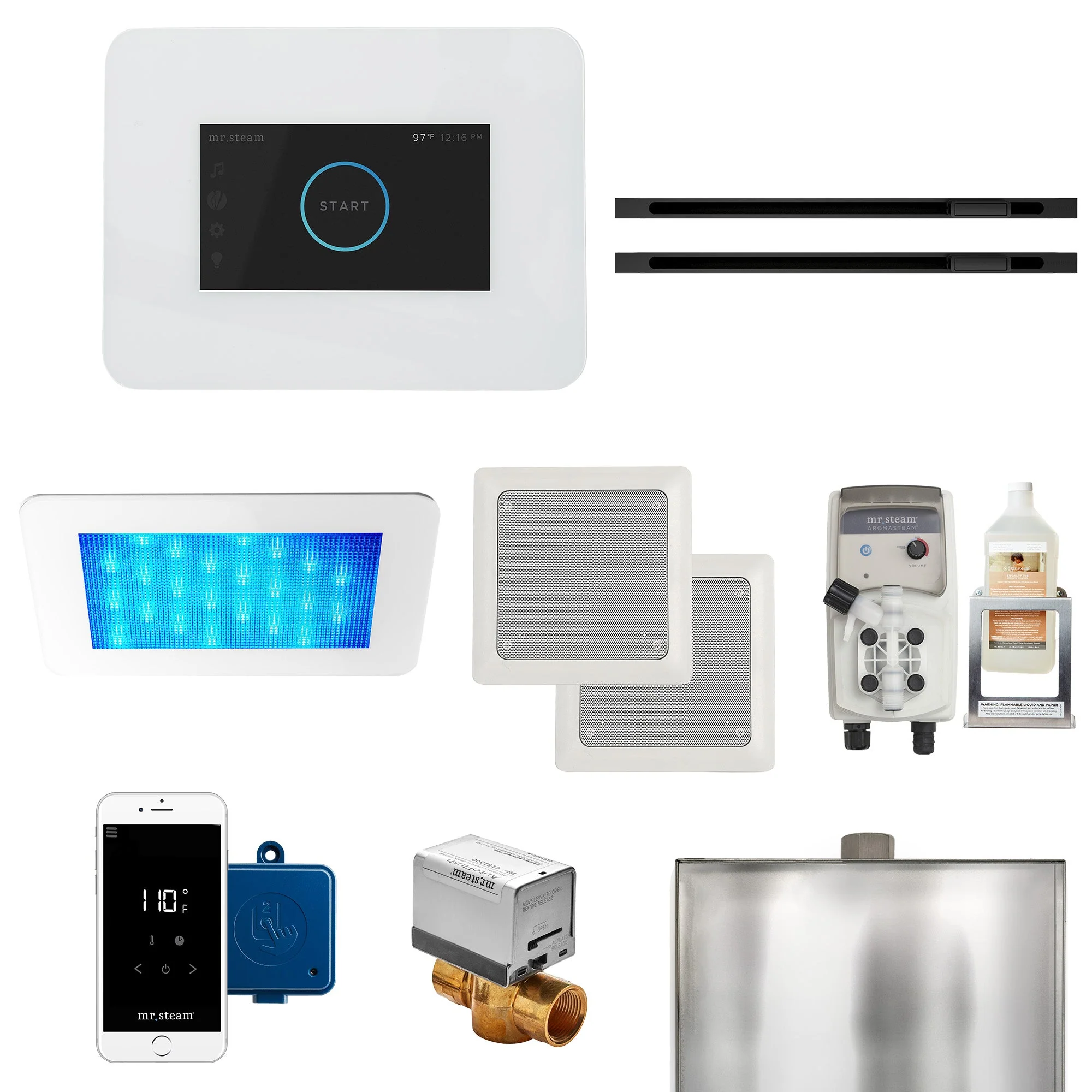 mr. steam I3DRMLXBK-SB iDream® Max Linear Satin Brass Steam Generator Control Kit / Package in Black - Image 3