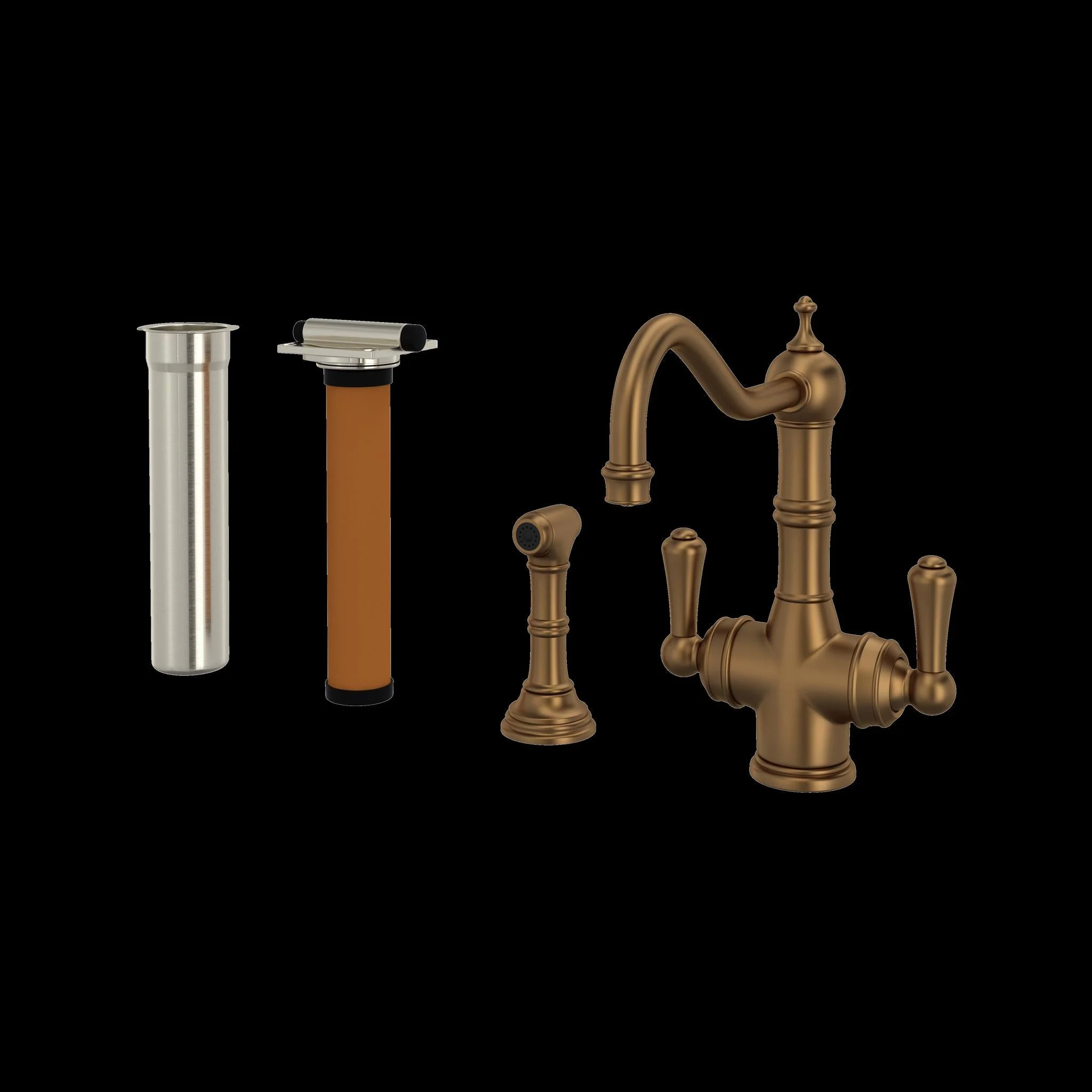 Perrin & Rowe U.KIT1570 Edwardian Two Handle Filter Kitchen Faucet Kit With Side Spray - Image 2