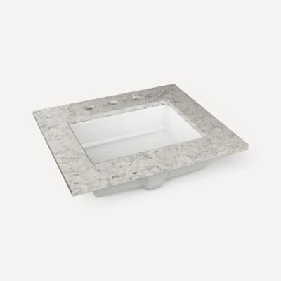 Robern Engineered Stone Top Quartz Stone Vanity Top, 24" x 1-1/8" x 23", Center Undercounter Sink, Three Hole, For Sendai and Chestnut Hill