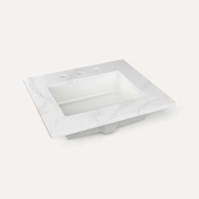 Robern Engineered Stone Top Quartz Stone Vanity Top, 24" x 1-1/8" x 23", Center Undercounter Sink, Three Hole, For Sendai and Chestnut Hill - Image 2