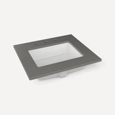 Robern Engineered Stone Top Quartz Stone Vanity Top, 25" x 3/4" x 22", Center Undercounter Sink, Three Hole, For Islamorada and Sinca - Image 2
