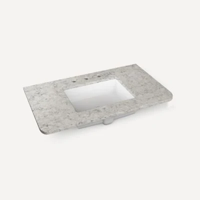 Robern Engineered Stone Top Quartz Stone Vanity Top, 36" x 1-1/8" x 23", Center Undercounter Sink, Three Hole, For Helden