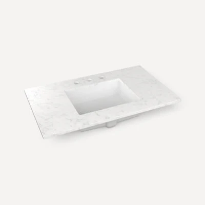 Robern Engineered Stone Top Quartz Stone Vanity Top, 37" x 3/4" x 22", Center Undercounter Sink, Three Hole - Image 5