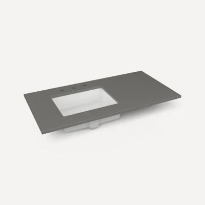 Robern Engineered Stone Top Quartz Stone Vanity Top, 43" x 3/4" x 22", Left Offset Undercounter Sink, Three Hole - Image 2