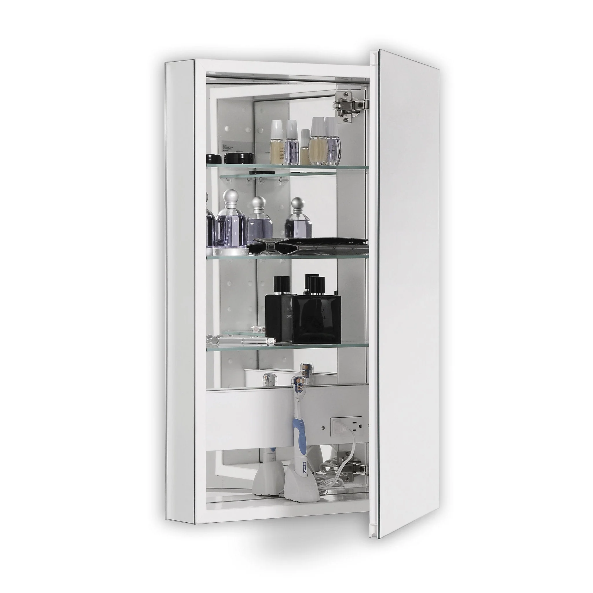 robern PLM1640GBRE PL Series Cabinet, 15-1/4" x 39-3/8" x 4", Flat Top, Bevel Edge, Right Hinge, Classic Gray Interior, Electric