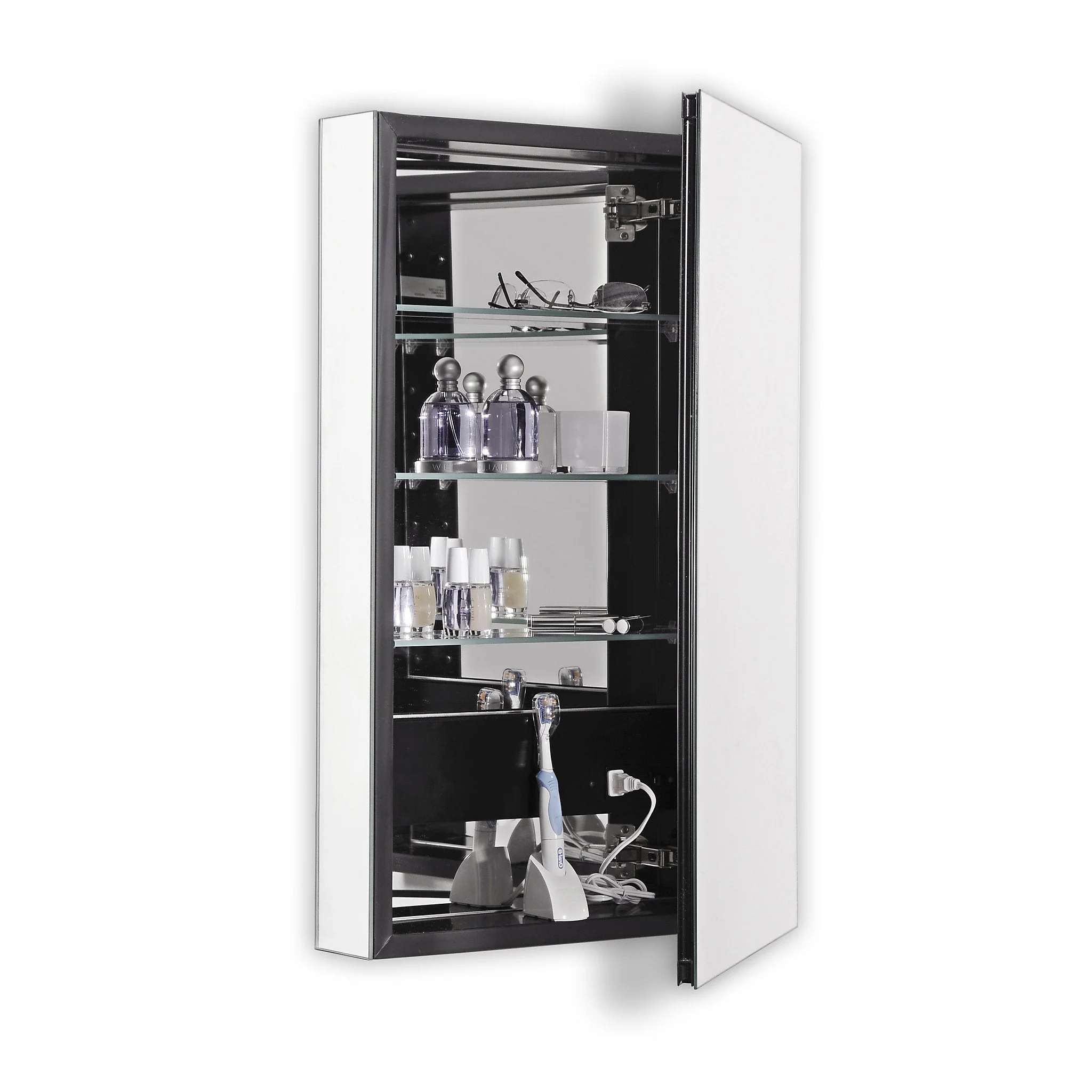 robern PLM2440BBRE PL Series Cabinet, 23-1/4" x 39-3/8" x 4", Flat Top, Bevel Edge, Right Hinge, Black Interior, Electric