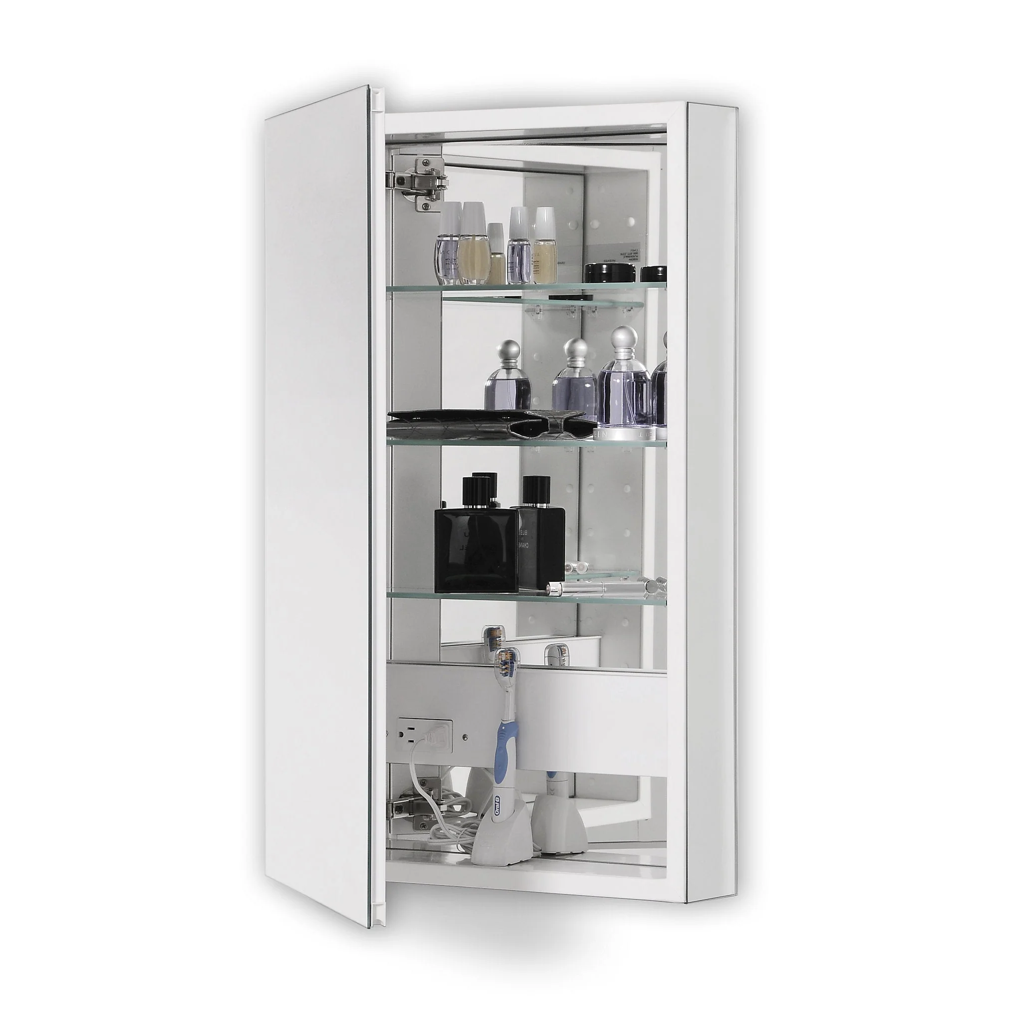 robern PLM2440GLE PL Series Cabinet, 23-1/4" x 39-3/8" x 4", Flat Top, Polished Edge, Left Hinge, Classic Gray Interior, Electric