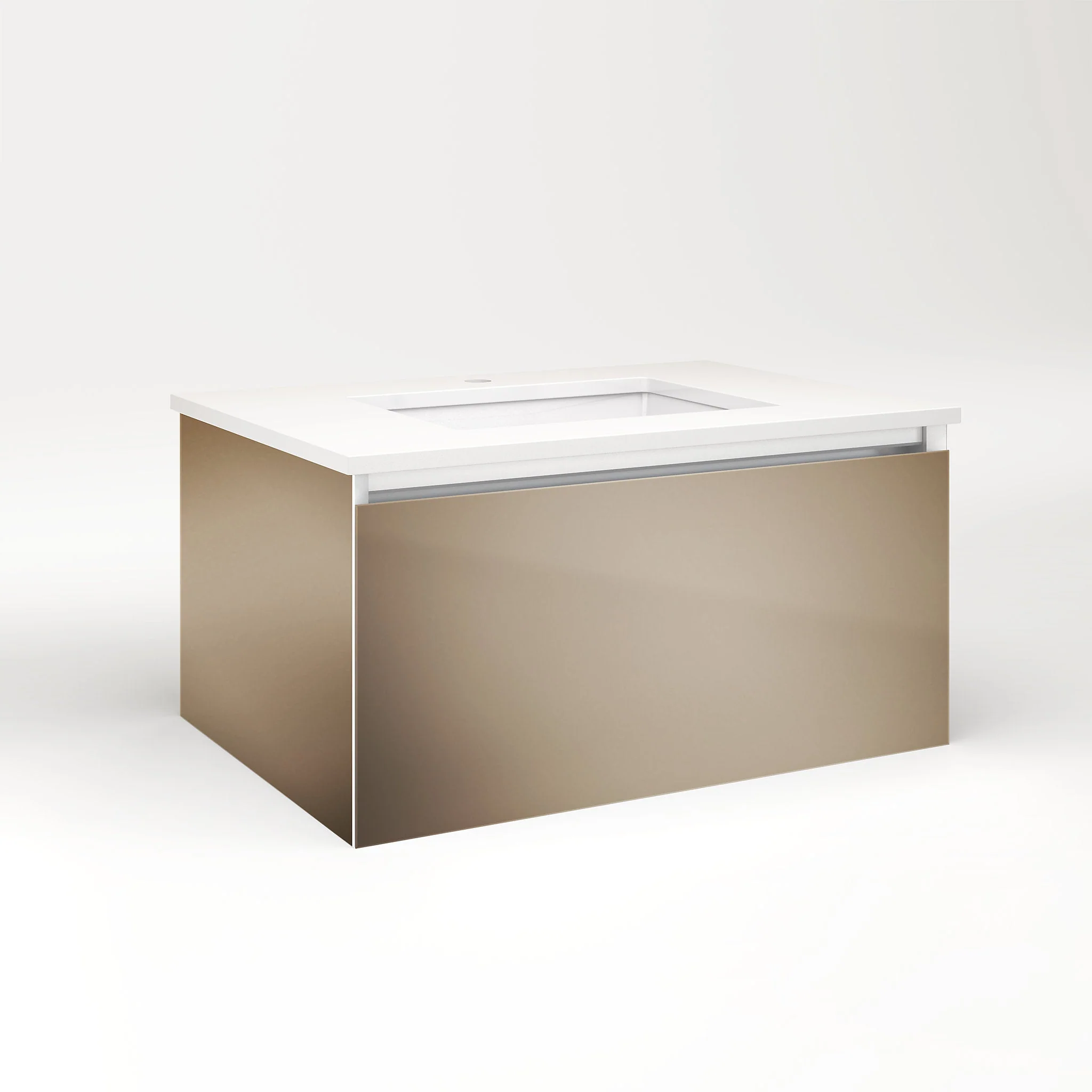 robern VM30H2D21P12L Cartesian Vanity, 30" x 15" x 21", Satin Bronze, Plumbing Drawer, Night Light, 5000K Temperature (Cool Light)