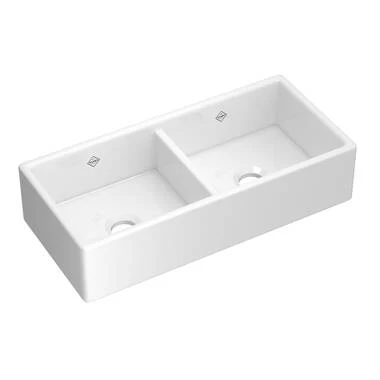 Shaws MS3320 33" Shaker Low Divide Double Bowl Apron Front Fireclay Kitchen Sink - Image 3