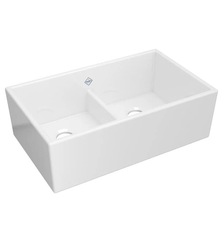 Shaws MS3320 33" Shaker Low Divide Double Bowl Apron Front Fireclay Kitchen Sink - Image 4